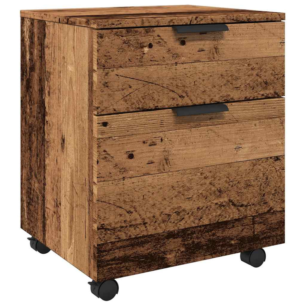 Produktbild för Arkivskåp med hjul gammalt trä 45x38x54 cm konstruerat trä