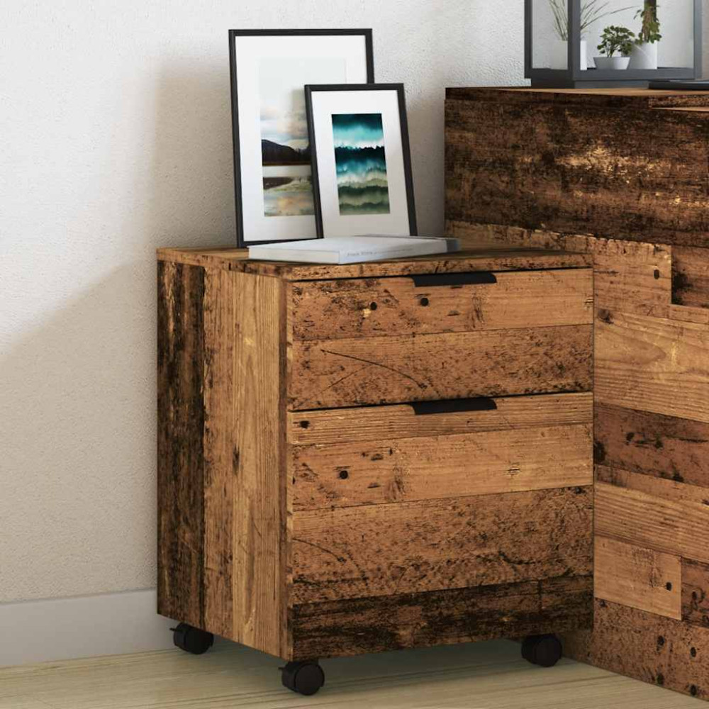 Produktbild för Arkivskåp med hjul gammalt trä 45x38x54 cm konstruerat trä