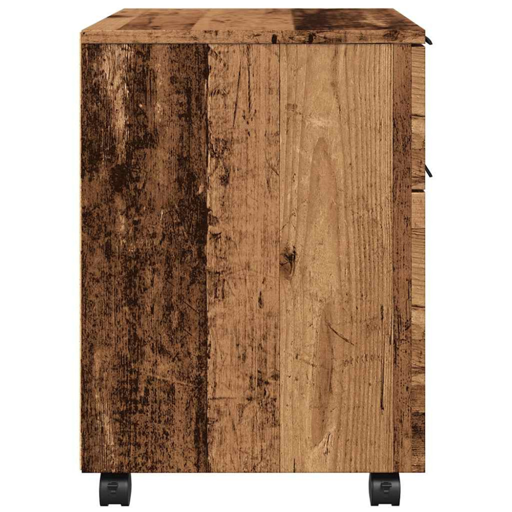 Produktbild för Arkivskåp med hjul gammalt trä 45x38x54 cm konstruerat trä