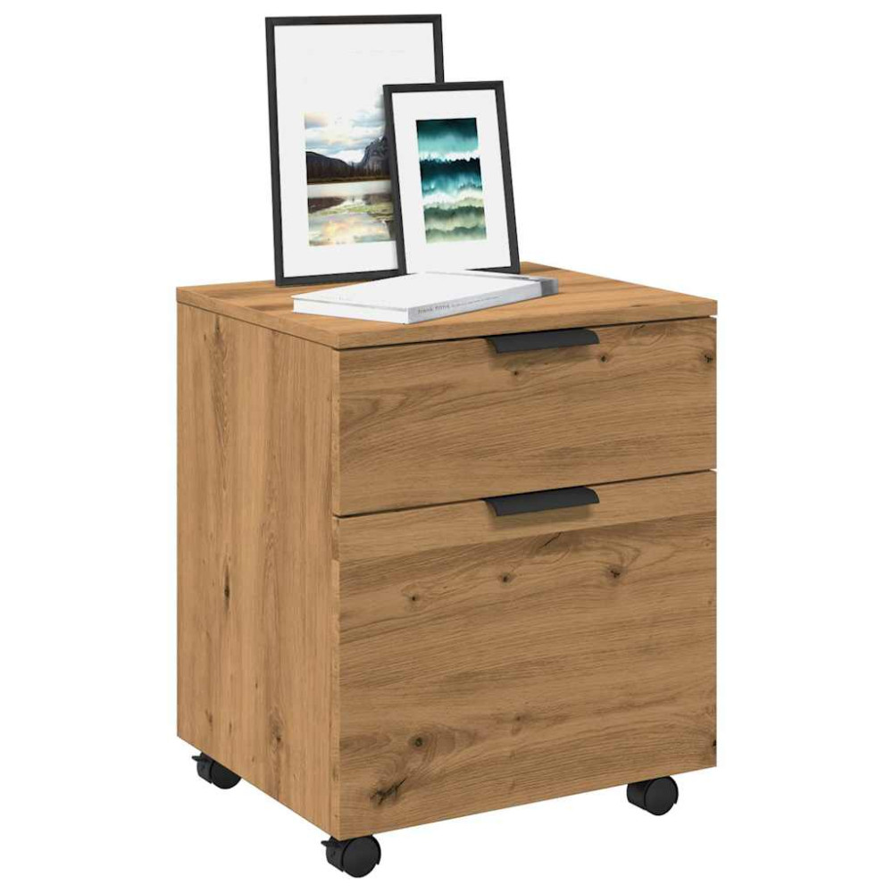 Produktbild för Arkivskåp med hjul hantverksmässig ek 45x38x54 cm