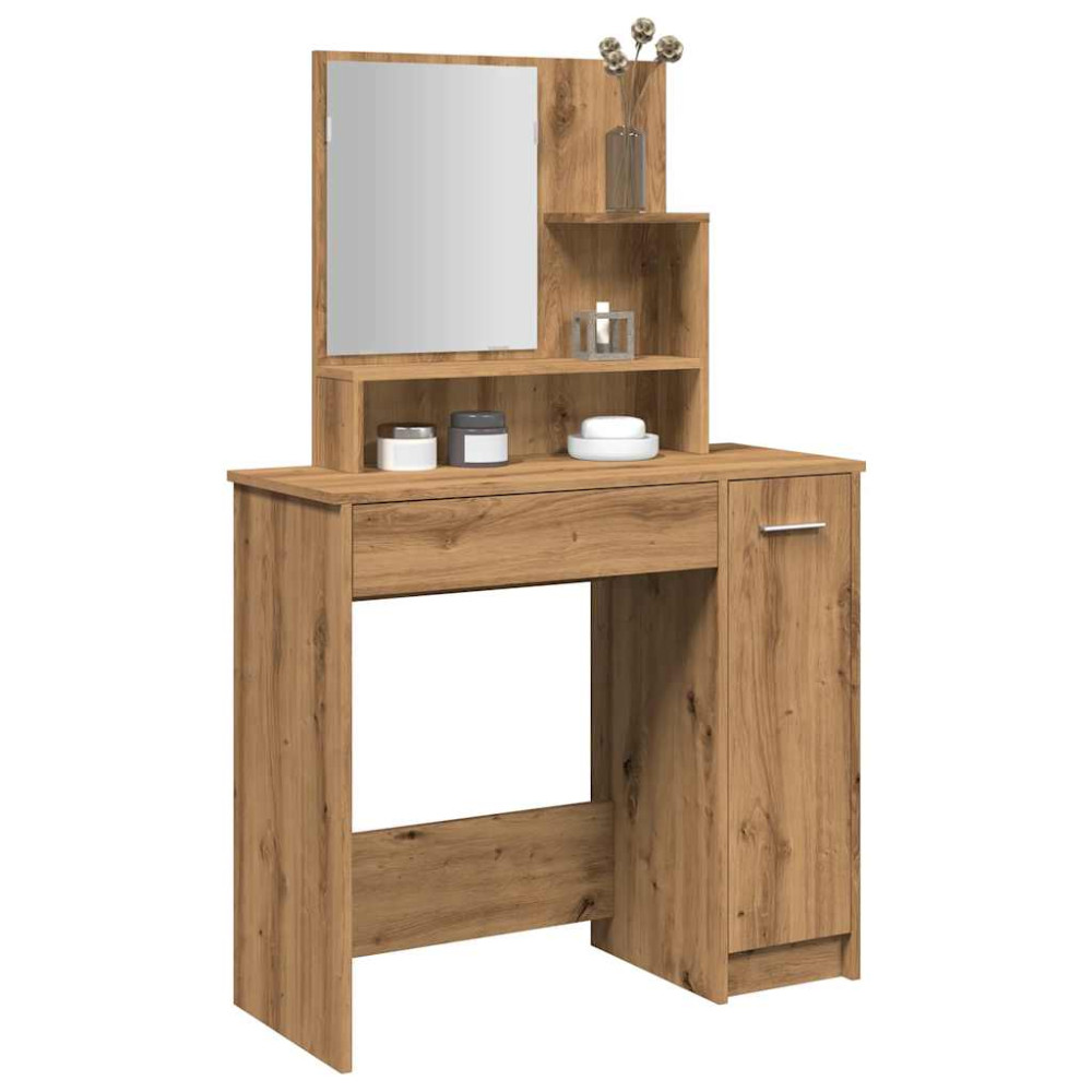 Produktbild för Sminkbord med spegel hantverksmässig ek 86,5x35x136 cm