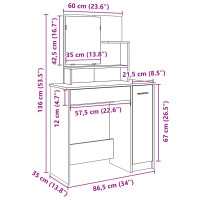 Produktbild för Sminkbord med spegel hantverksmässig ek 86,5x35x136 cm