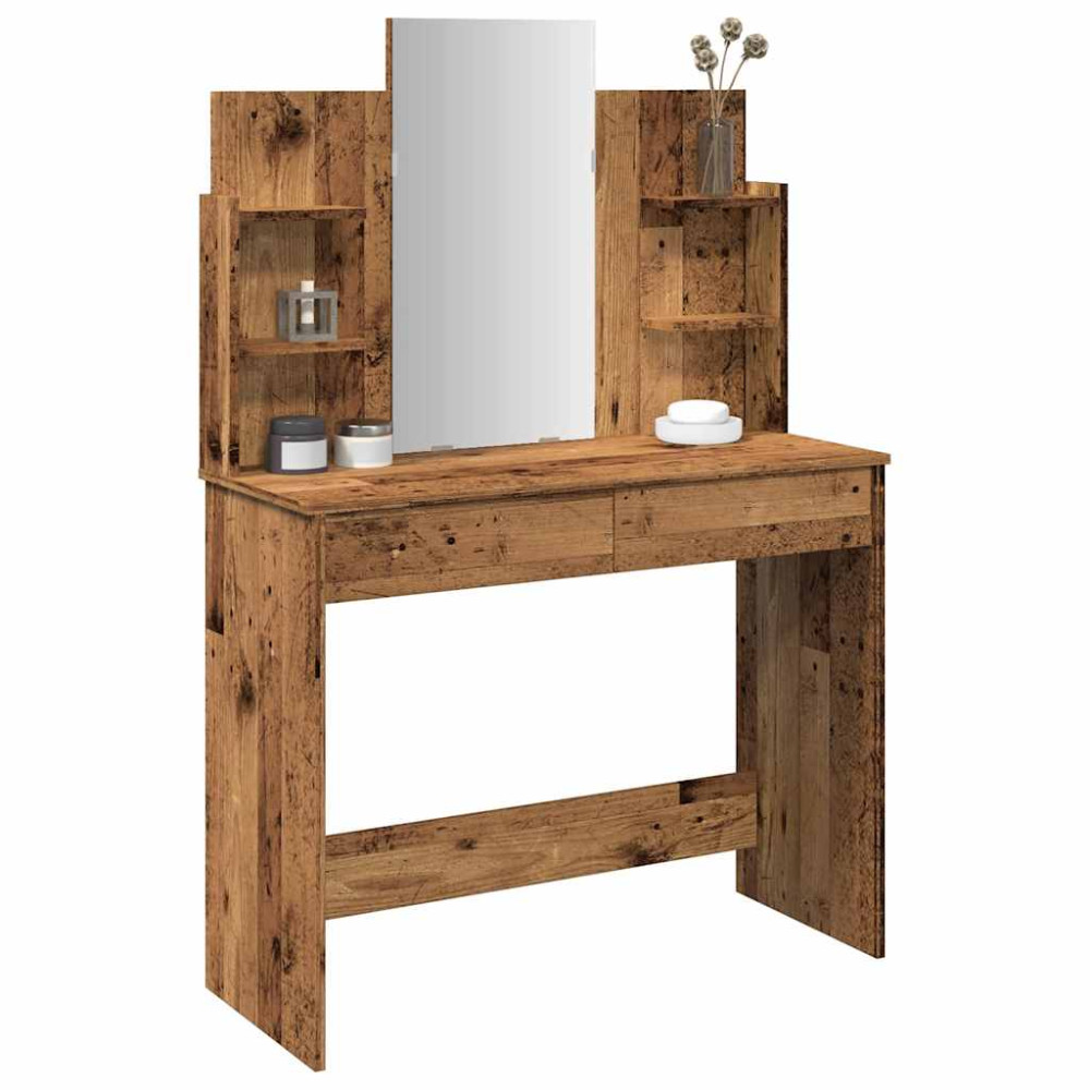 Produktbild för Sminkbord med spegel gammalt trä 96x39x142 cm
