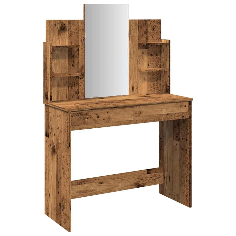 Produktbild för Sminkbord med spegel gammalt trä 96x39x142 cm