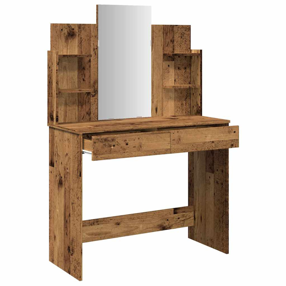 Produktbild för Sminkbord med spegel gammalt trä 96x39x142 cm