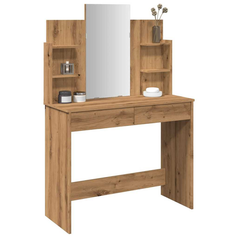 Produktbild för Sminkbord med spegel hantverksmässig ek 96x39x142 cm