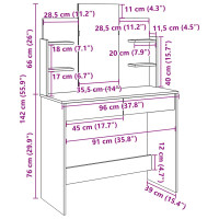 Produktbild för Sminkbord med spegel hantverksmässig ek 96x39x142 cm