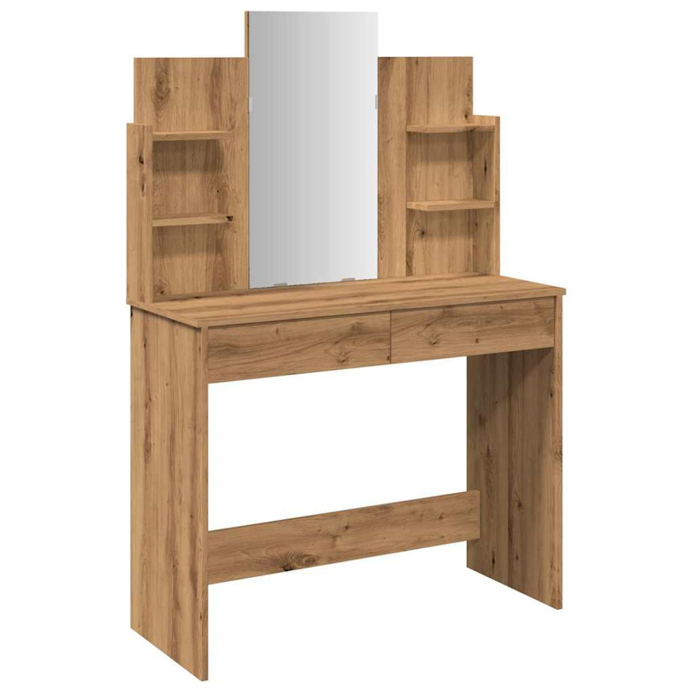 Produktbild för Sminkbord med spegel hantverksmässig ek 96x39x142 cm