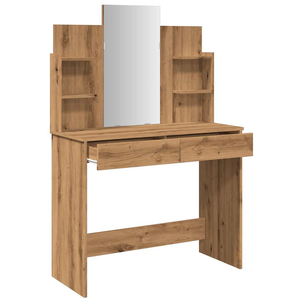 Produktbild för Sminkbord med spegel hantverksmässig ek 96x39x142 cm