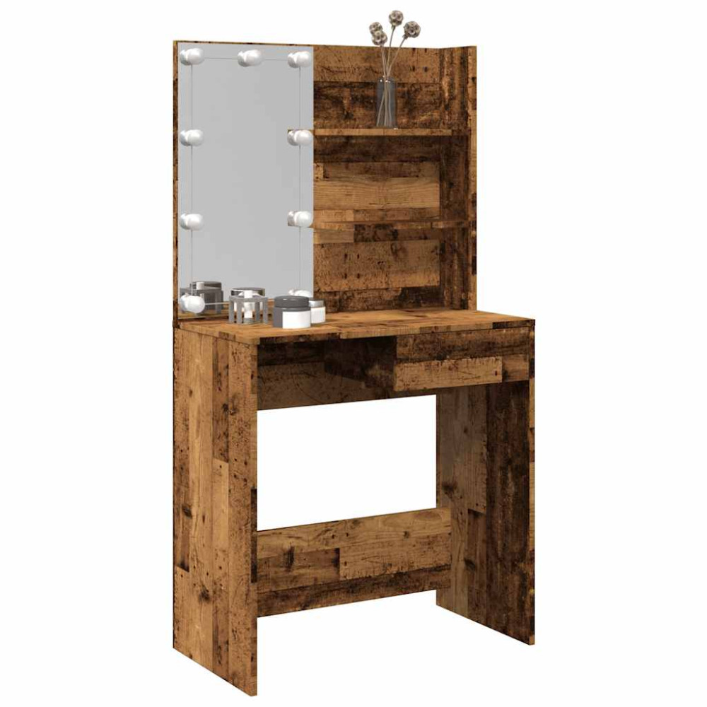 Produktbild för Sminkbord med LED gammalt trä 74,5x40x141 cm