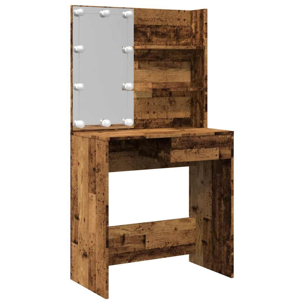 Produktbild för Sminkbord med LED gammalt trä 74,5x40x141 cm