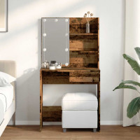 Produktbild för Sminkbord med LED gammalt trä 74,5x40x141 cm