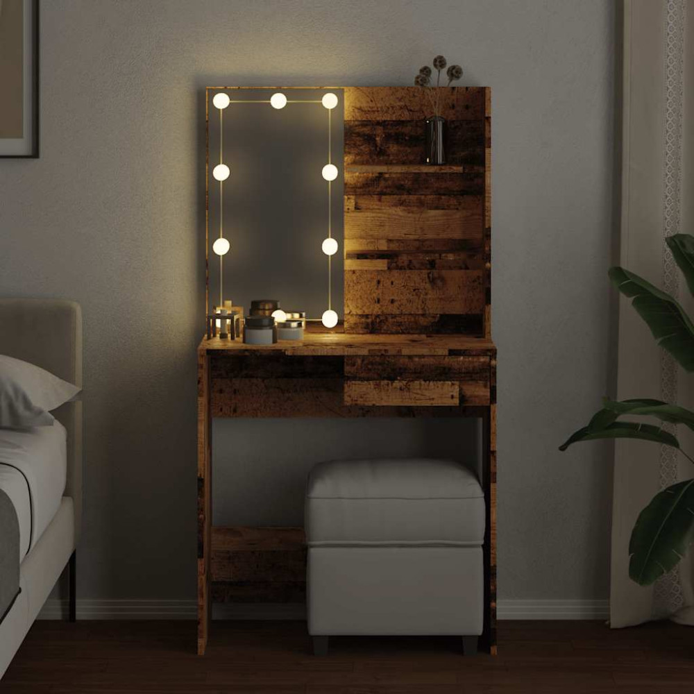 Produktbild för Sminkbord med LED gammalt trä 74,5x40x141 cm