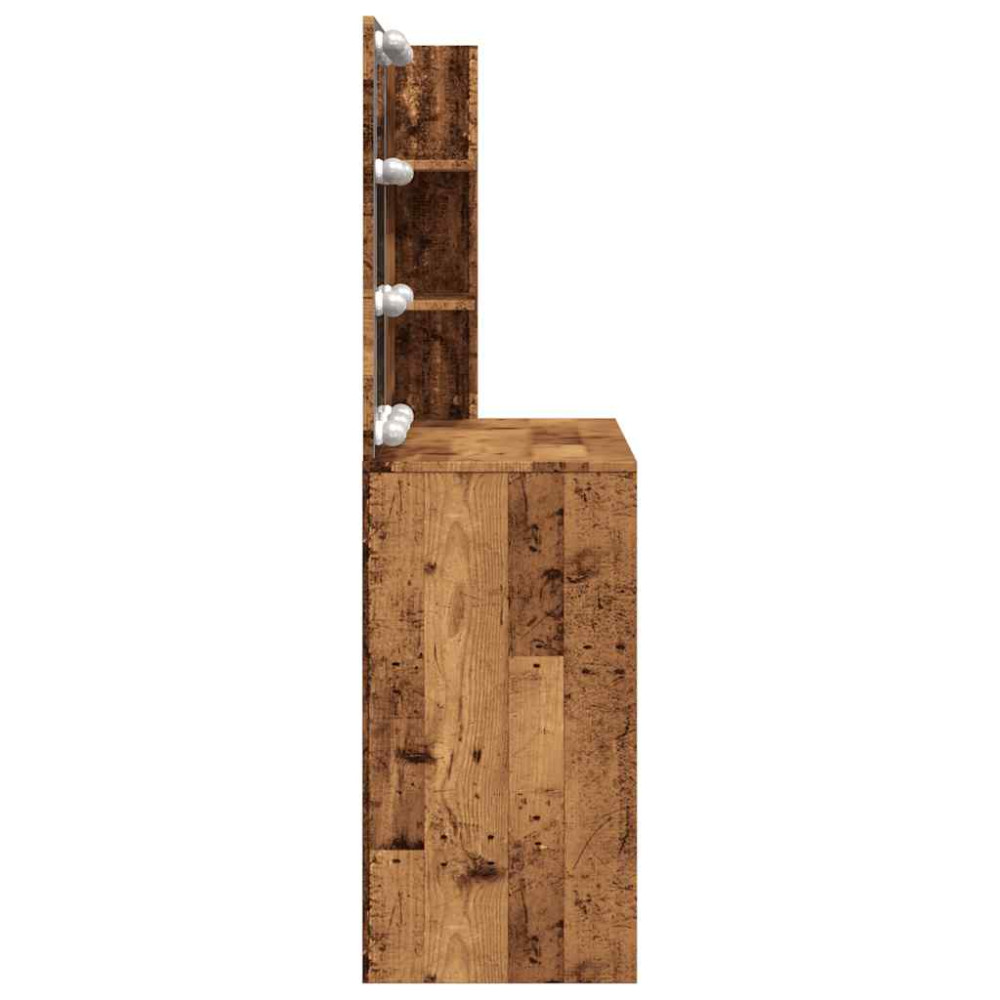 Produktbild för Sminkbord med LED gammalt trä 74,5x40x141 cm