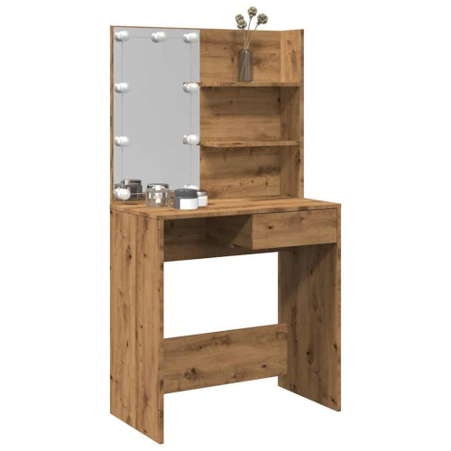 vidaXL Sminkbord med LED Artisan Ek 74,5x40x141 cm