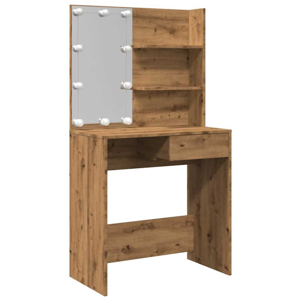 Produktbild för Sminkbord med LED Artisan Ek 74,5x40x141 cm