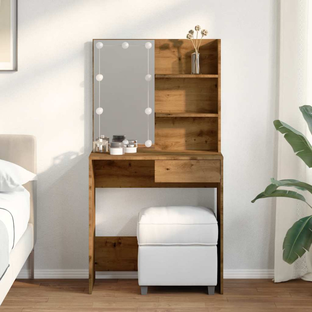 Produktbild för Sminkbord med LED Artisan Ek 74,5x40x141 cm
