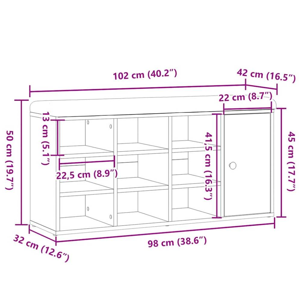 Produktbild för Skobänk hantverksmässig ek 102x32x50 cm konstruerat trä