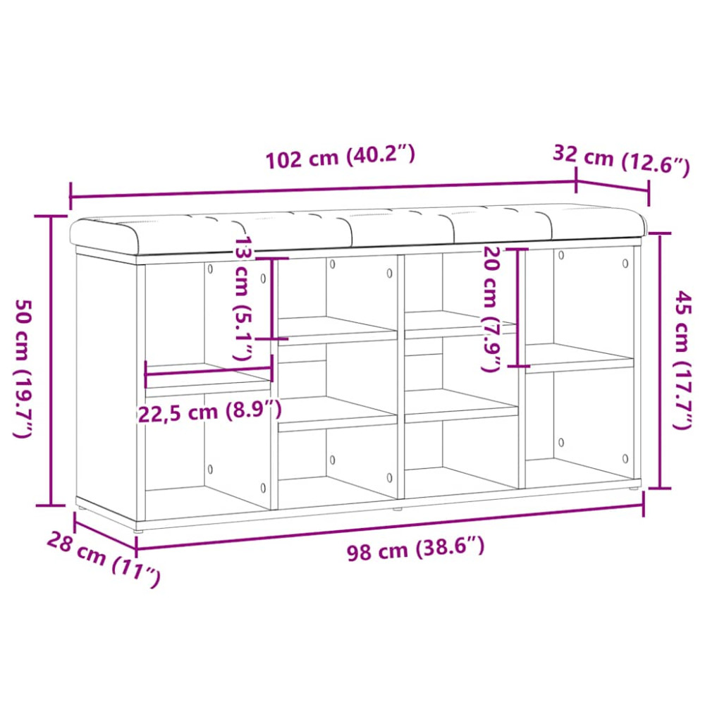 Produktbild för Skobänk gammalt trä 102x32x50 cm konstruerat trä