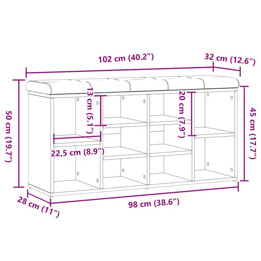 Produktbild för Skobänk hantverksmässig ek 102x32x50 cm konstruerat trä