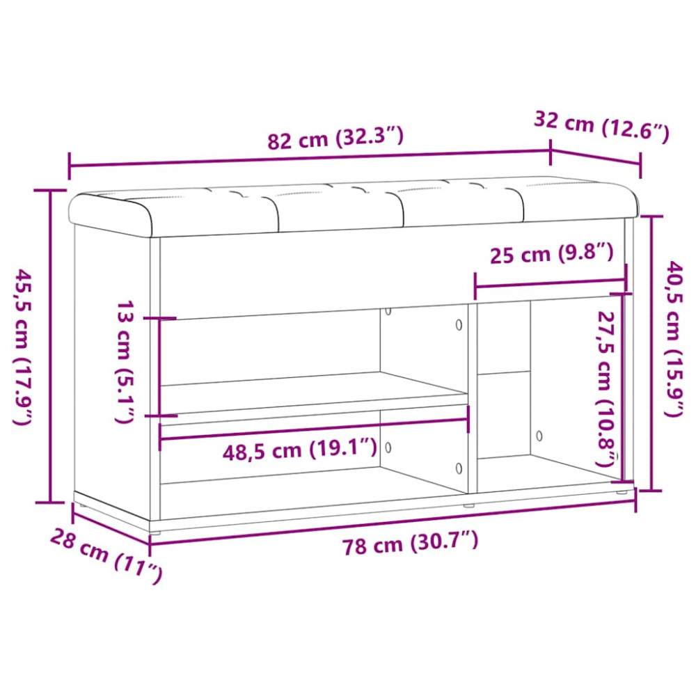Produktbild för Skobänk hantverksmässig ek 82x32x45,5 cm konstruerat trä