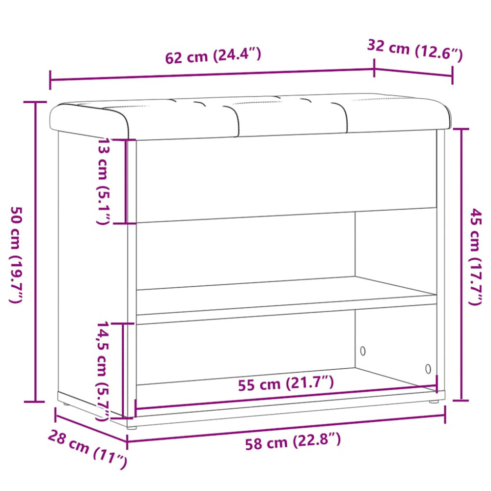 Produktbild för Skobänk hantverksmässig ek 62x32x50 cm konstruerat trä