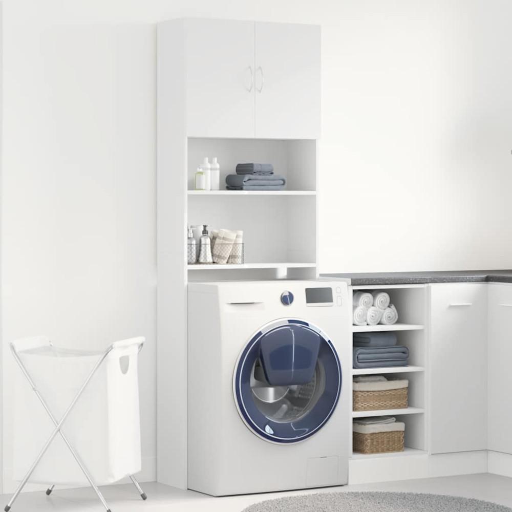 Produktbild för Tvättmaskinsskåp vit 64x24x190 cm konstruerat trä