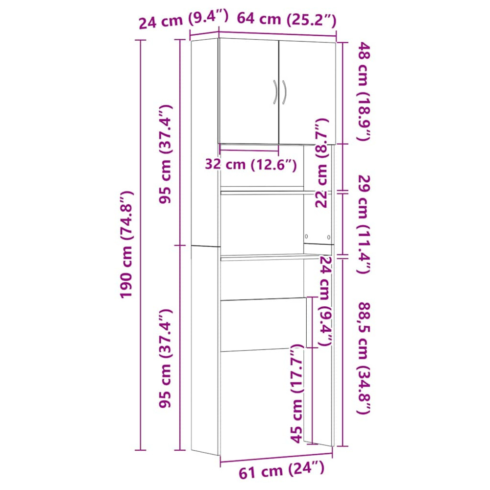 Produktbild för Tvättmaskinsskåp rökt ek 64x24x190 cm konstruerat trä