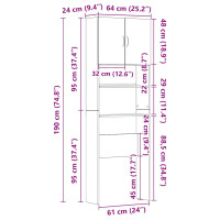 Produktbild för Tvättmaskinsskåp rökt ek 64x24x190 cm konstruerat trä