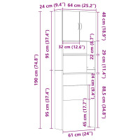 Produktbild för Tvättmaskinsskåp grå sonoma 64x24x190 cm konstruerat trä
