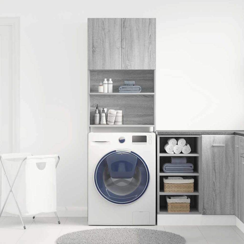 Produktbild för Tvättmaskinsskåp grå sonoma 64x24x190 cm konstruerat trä