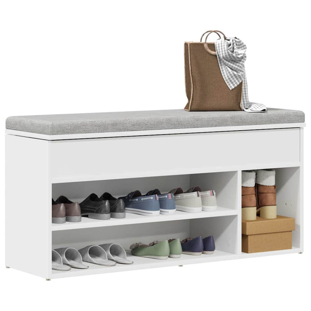 Produktbild för Skobänk vit 102x30,5x45 cm konstruerat trä