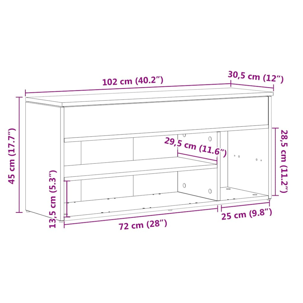 Produktbild för Skobänk vit 102x30,5x45 cm konstruerat trä