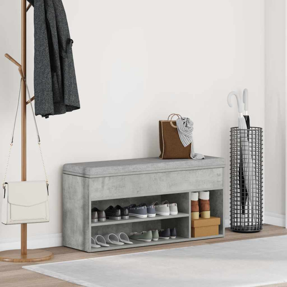 Produktbild för Skobänk betonggrå 102x30,5x45 cm konstruerat trä
