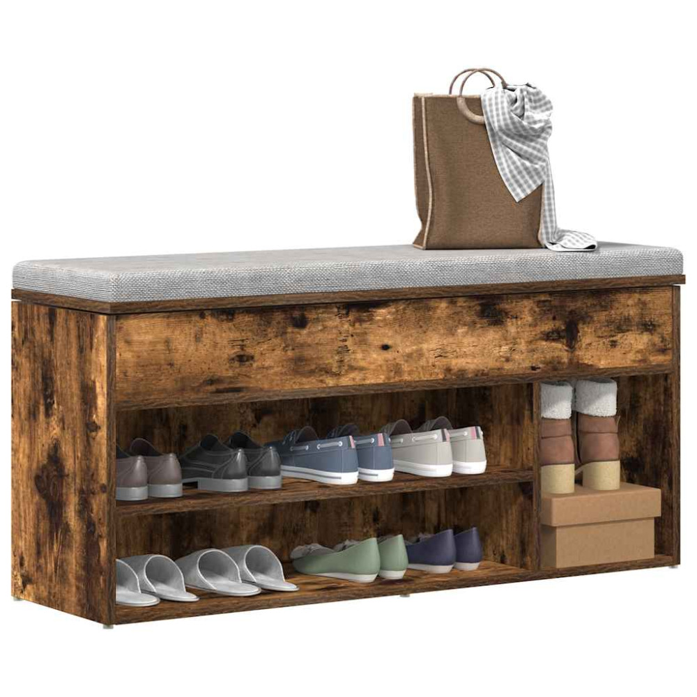 Produktbild för Skobänk rökt ek 102x30,5x45 cm konstruerat trä