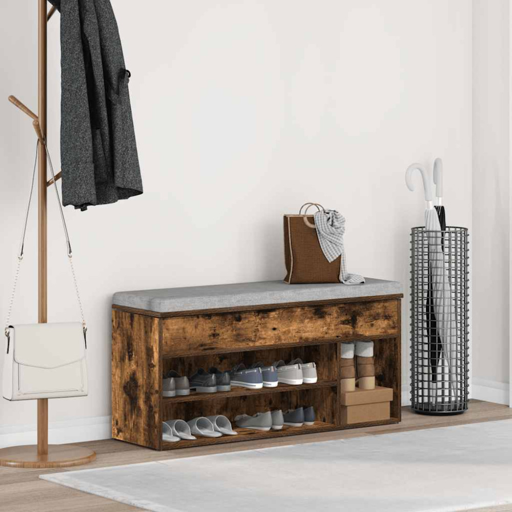 Produktbild för Skobänk rökt ek 102x30,5x45 cm konstruerat trä