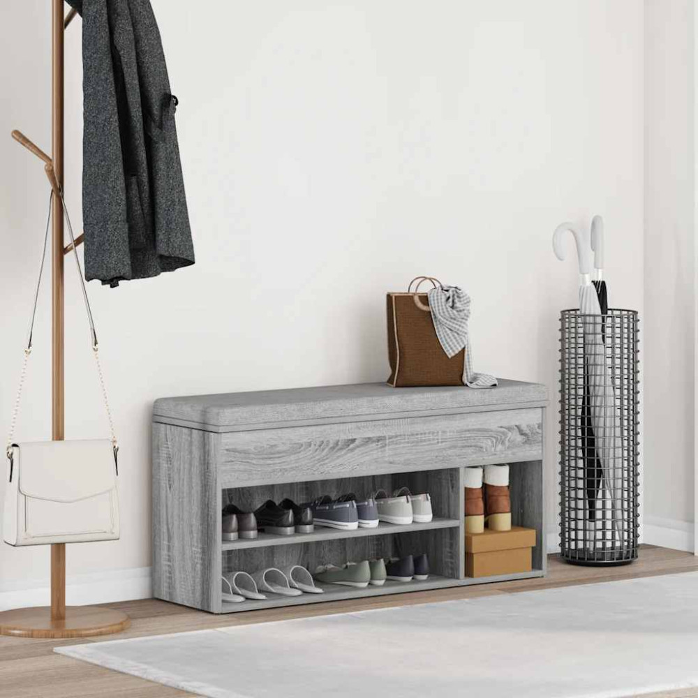 Produktbild för Skobänk grå sonoma 102x30,5x45 cm konstruerat trä