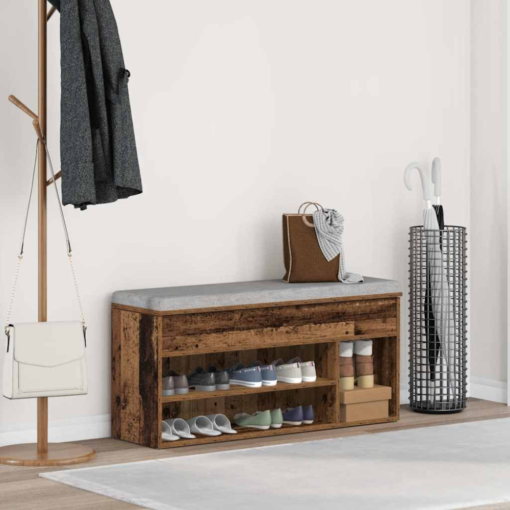Produktbild för Skobänk gammalt trä 102x30,5x45 cm konstruerat trä
