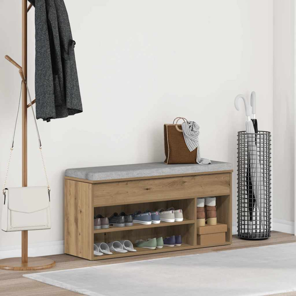 Produktbild för Skobänk hantverksmässig ek 102x30,5x45 cm konstruerat trä