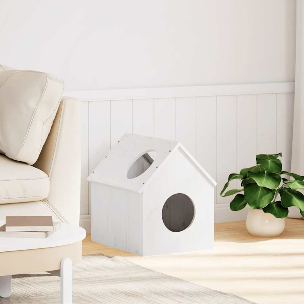 Produktbild för Katthus vit 41x50x50 cm massiv furu