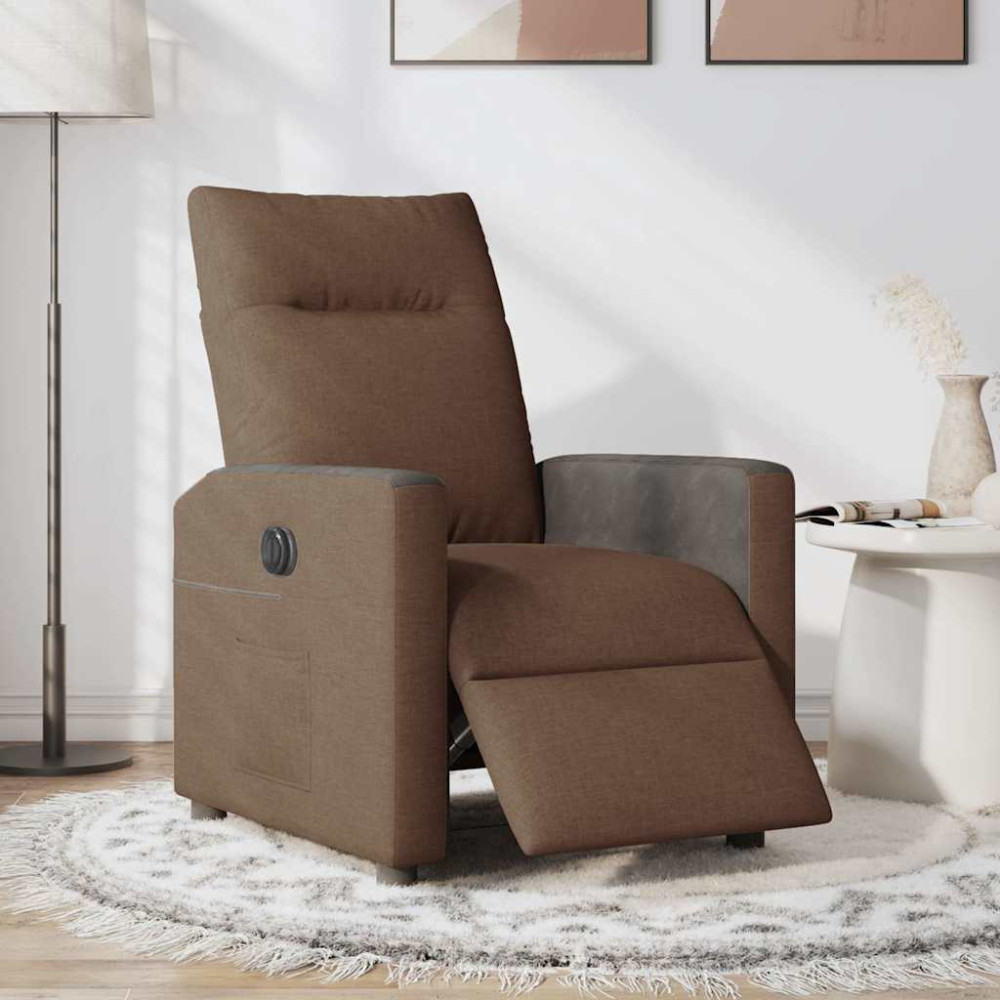 Produktbild för Elektrisk reclinerfåtölj Brun tyg