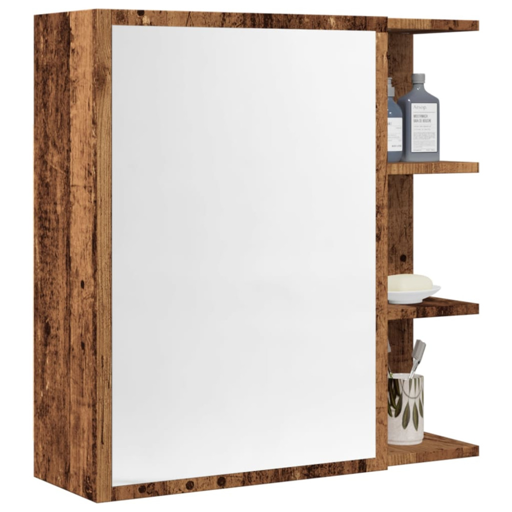 Produktbild för Spegelskåp för badrum åldrat trä 62,5x20,5x64cm konstruerat trä