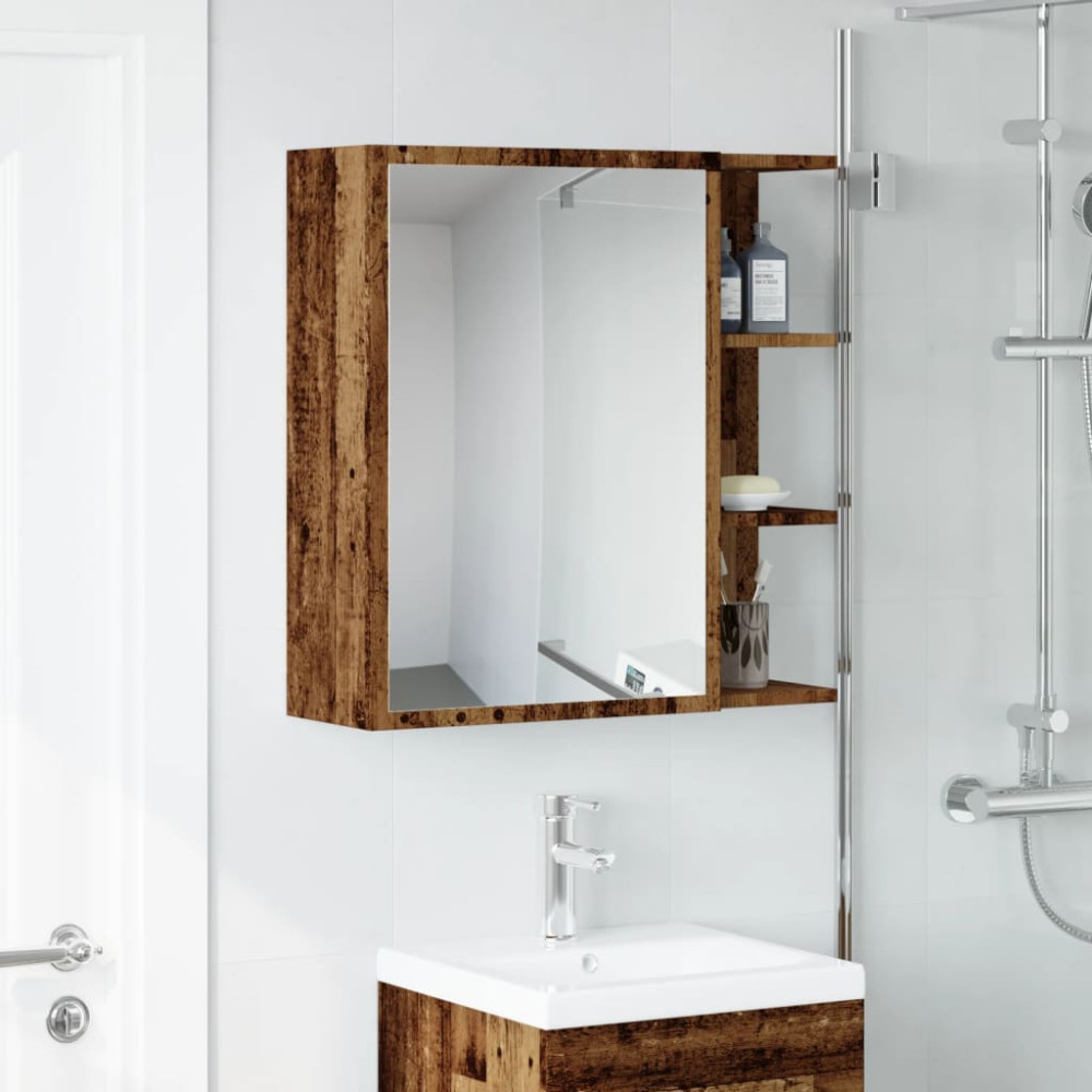 Produktbild för Spegelskåp för badrum åldrat trä 62,5x20,5x64cm konstruerat trä