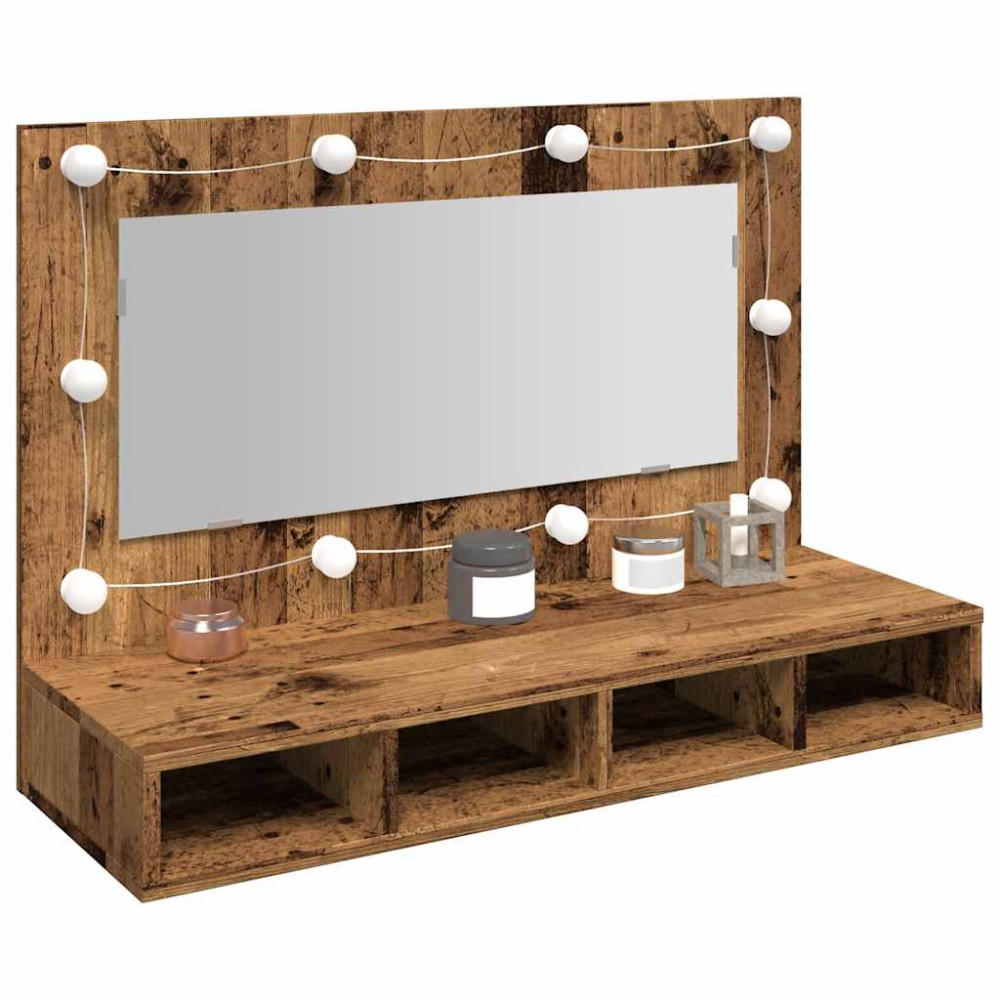 Produktbild för Spegelskåp med LED gammalt trä 90x31,5x62 cm