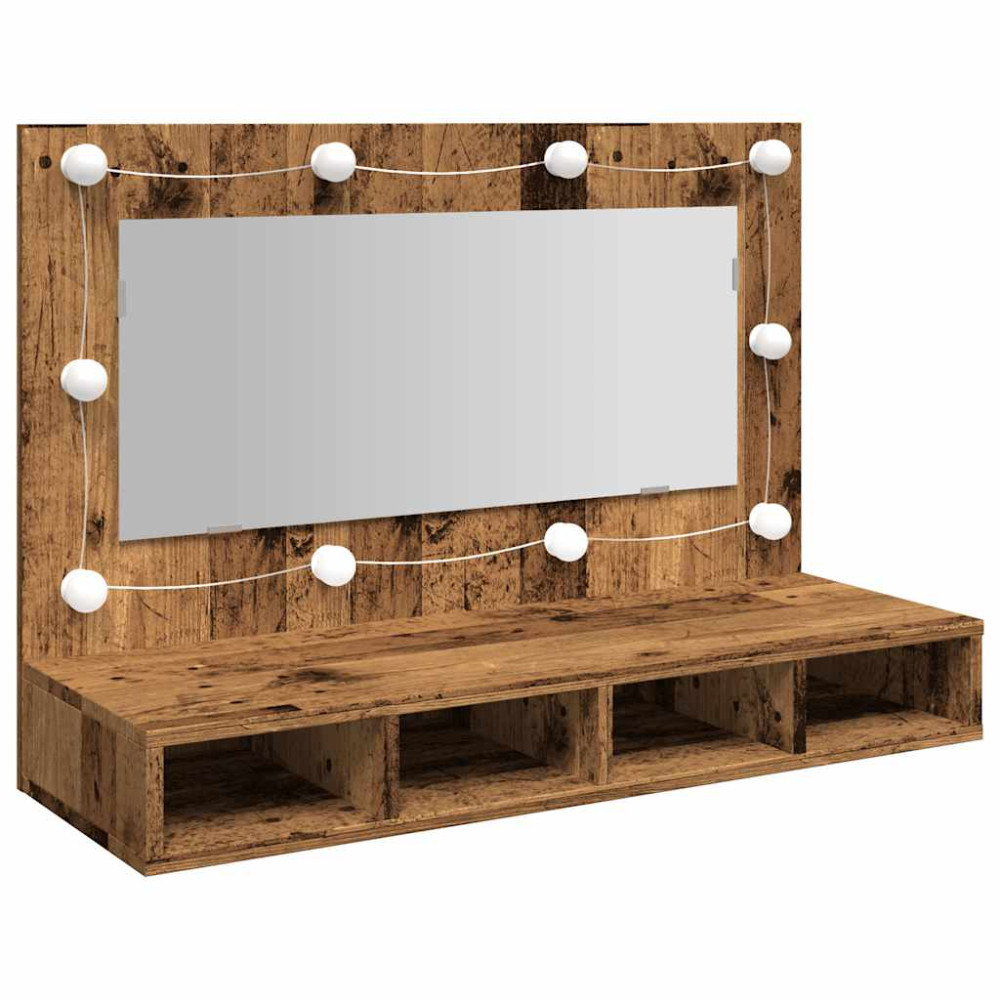 Produktbild för Spegelskåp med LED gammalt trä 90x31,5x62 cm
