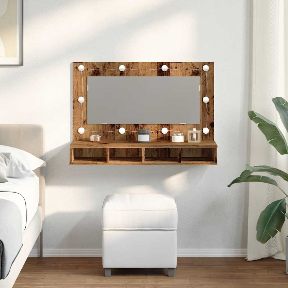Produktbild för Spegelskåp med LED gammalt trä 90x31,5x62 cm