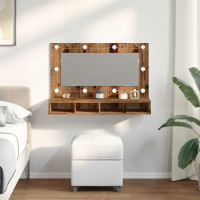 Produktbild för Spegelskåp med LED gammalt trä 90x31,5x62 cm