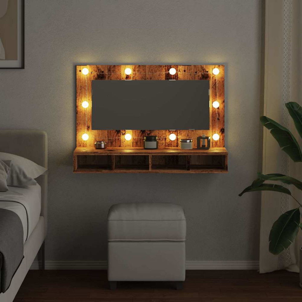 Produktbild för Spegelskåp med LED gammalt trä 90x31,5x62 cm