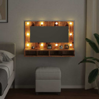 Produktbild för Spegelskåp med LED gammalt trä 90x31,5x62 cm