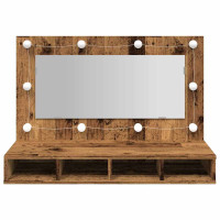 Produktbild för Spegelskåp med LED gammalt trä 90x31,5x62 cm